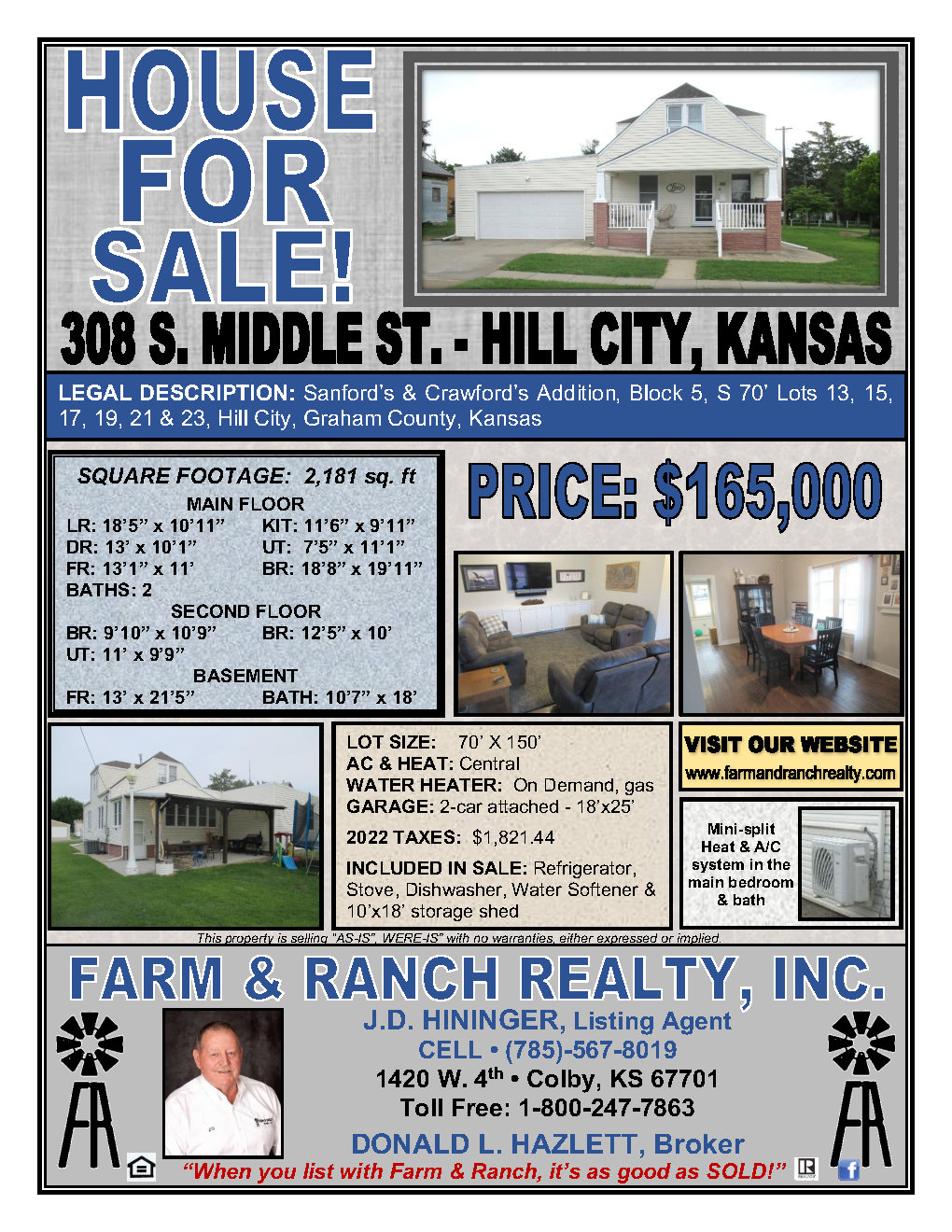 HOUSE FOR SALE! 308 S. MIDDLE ST, HILL CITY, KS